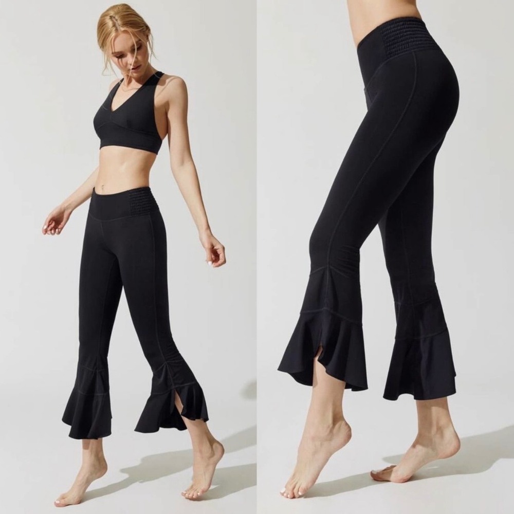 Free People Movement Starlight Ruffle Flare Pants, Black XS